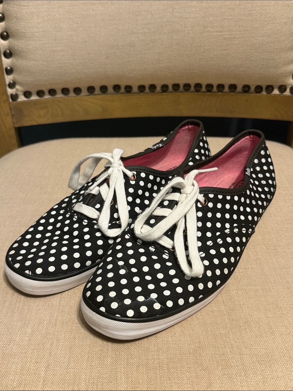 Keds Black and White Polka Dot Canvas Sneakers Size 8.5